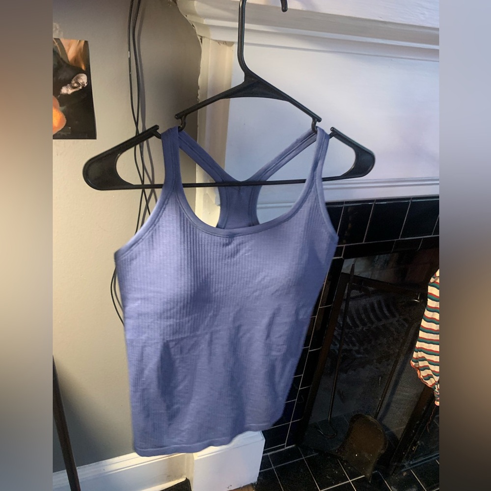light blue lululemon racerback tank top with built in bra